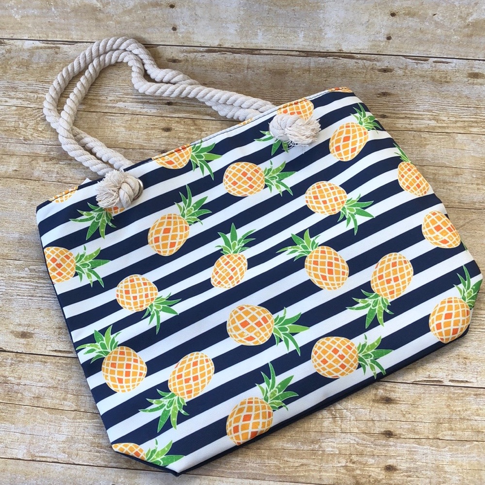 Striped Pineapple Zippered Tote - NWT